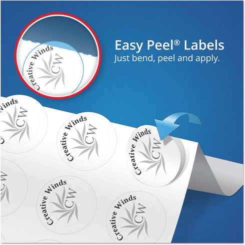 Avery Round Print-To-The Edge Labels, 2" Dia, Glossy Clear, 120/pk with Sure Feed and Easy Peel