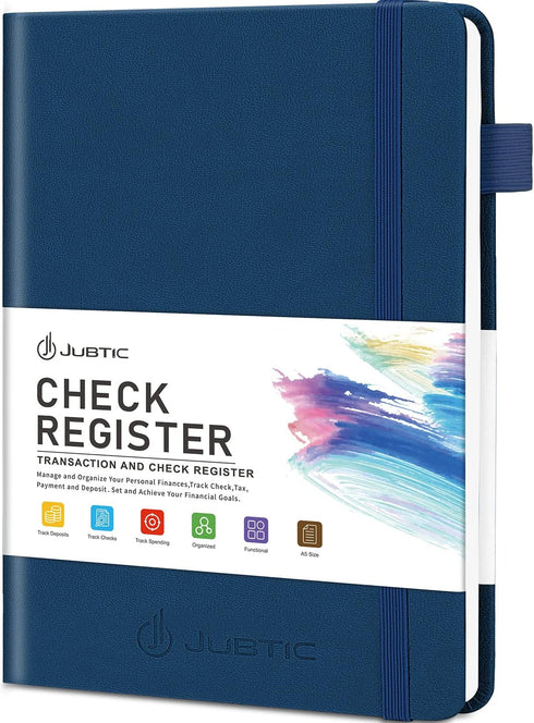JUBTIC A5 Check Registers for Personal Checkbook, Ledger Transaction Log Book for Small Business, Blue