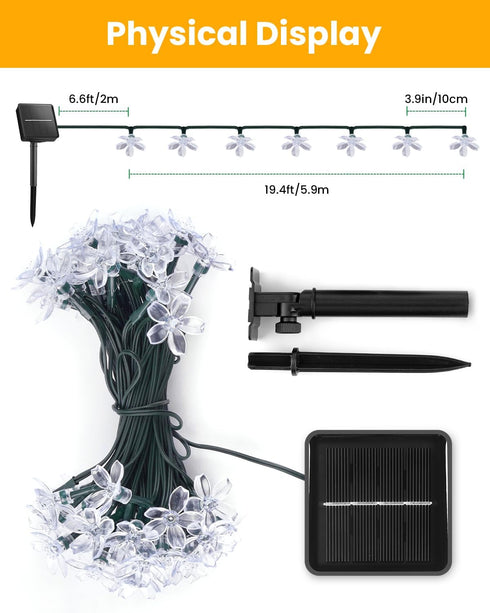 60 Brightown LED Solar Flower String Lights Outdoor Waterproof Fairy Lights for Garden Yard Fence Patio Christmas Tree