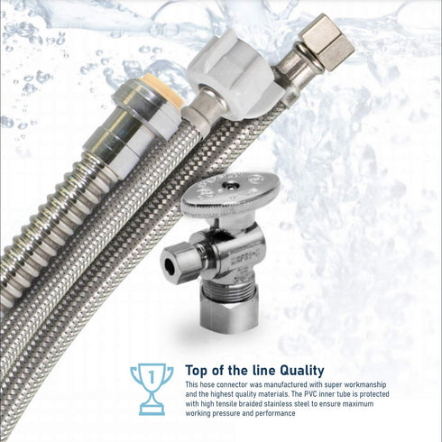 CNCT27416-OM1 16 Inch Braided Stainless Steel Toilet Connector, 3/8 Compression x 7/8 Female Balcock Nut