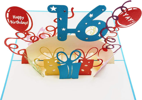 iGifts And Cards Happy 16th Birthday 3D Pop Up Greeting Card – Sweet Sixteen Gift for Granddaughter, Grandson