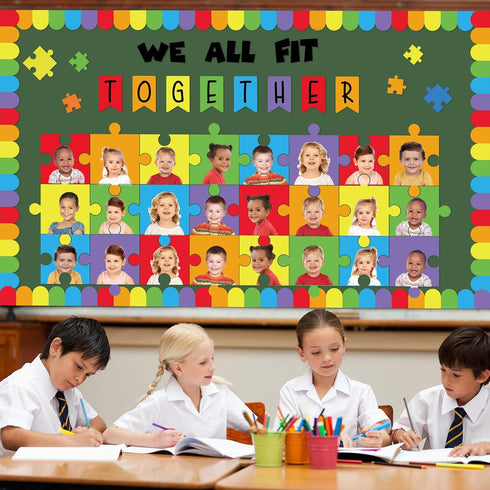Set gisgfim Building Blocks Classroom Bulletin Board Decorations We All Fit Together Cutouts Toy Bricks Bulletin Board