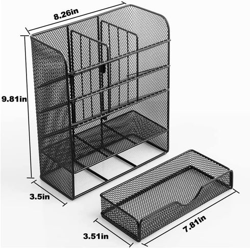 Spacrea Metal Desk Organizer with Drawer, Pencil Holder for School, Home, Art Supplies (Black)