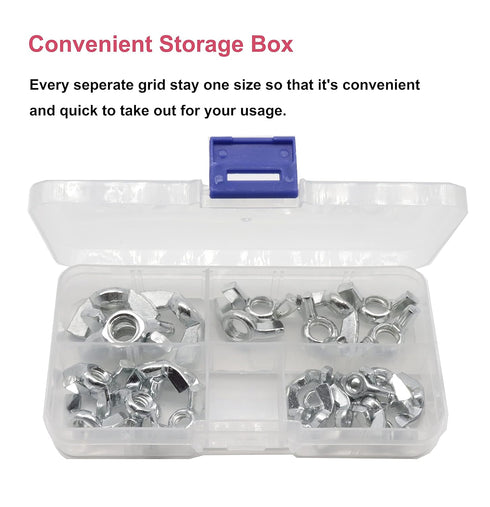 cSeao 50pcs Wing Nuts Assortment Kit, Zinc Plated Butterfly Nuts in Various Sizes