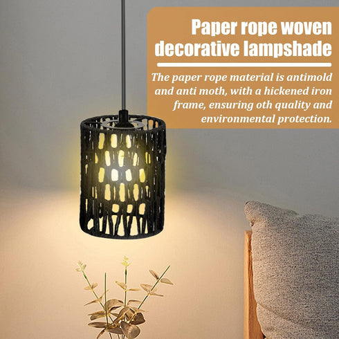 Generic 5.8''x4.5'' Small Rattan Lamp Shade Boho Paper Rope Replacement Shades Ceiling Fan Light Covers Cylinder Woven