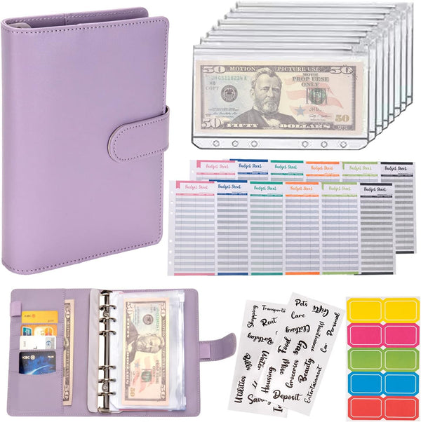 NICOOTH Budget Binder Cash Envelopes A6 Money Saving Binder with Zipper Envelopes (Purple)