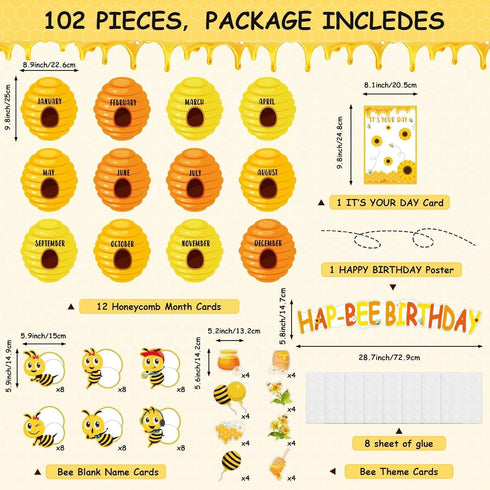 Qyeahkj Bee Birthday Bulletin Board Set, Honeycomb Cutouts, Birthday Decorations for Classroom, Teacher Supplies