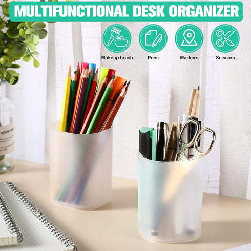 Fainne 24 Pcs Translucent White Plastic Pen Holder Bulk Pencil Storage Cup Makeup Marker Holder Organizer for Desk Pen
