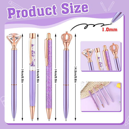 BESARME 4 Pcs Purple Pens Set, Mother's Day Gifts for Women Girls, Crystal Diamond Fancy Pens