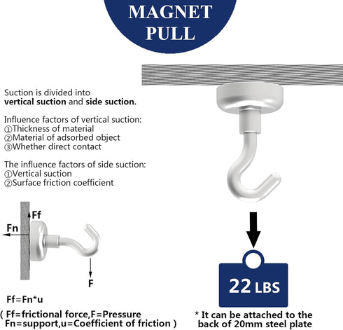 Magnetic Hooks Refrigerator, 22 LBS Super Magnets with Neodymium Rare Earth for Hanging, Pack of 10