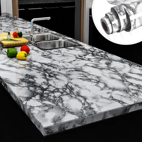 YENHOME 17.7"X118" Gray Marble Wallpaper Peel and Stick Contact Paper for Waterproof Kitchen and Bathroom Countertops.