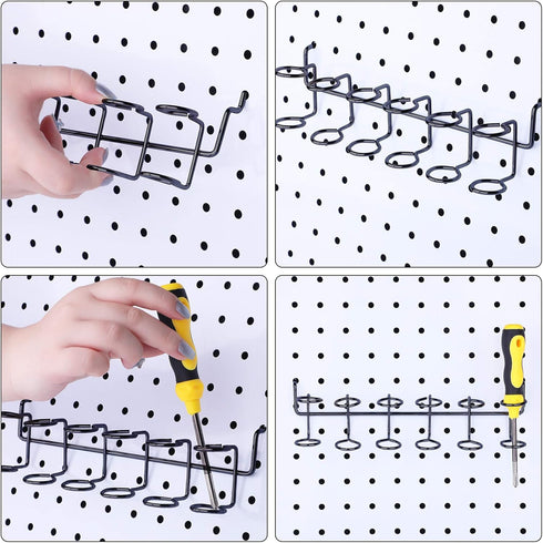 Hotop 2 Pieces Pegboard Utility Hooks - Screwdriver Holder, Six-Tool Organizer Racks Accessory Multi-Ring Holder for