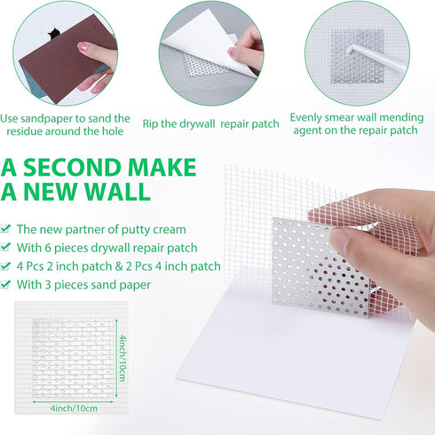 Drywall Repair Kit - Large Hole Patch Kit, Wall Mending Agent with Scraper, Easy to Fill Holes (2 Pcs)