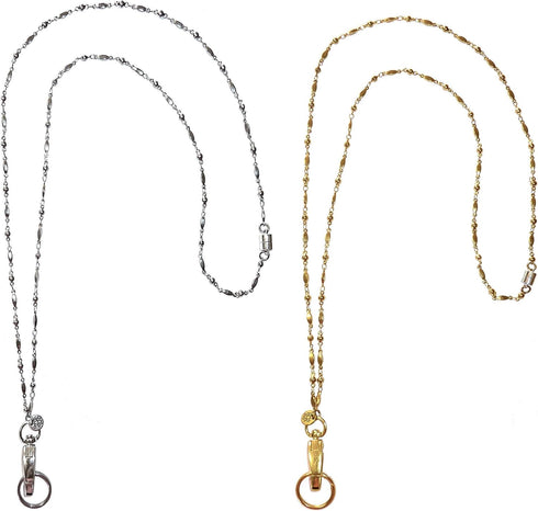 Hidden Hollow Beads Stainless Steel Chain Lanyards for ID Card Badge Holder, Breakaway Clasp, 2 Color Pack