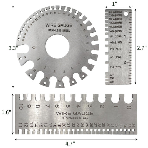 3Pcs Stainless Steel Dual Sided Wire Gauge, Thickness Measurement Tool for Welding and Accessories
