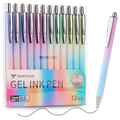 WY WENYUAN Gel Pens, 12 pcs Black Ink Fine Point Smooth Writing Pens for Journaling and Note Taking, Cute Office