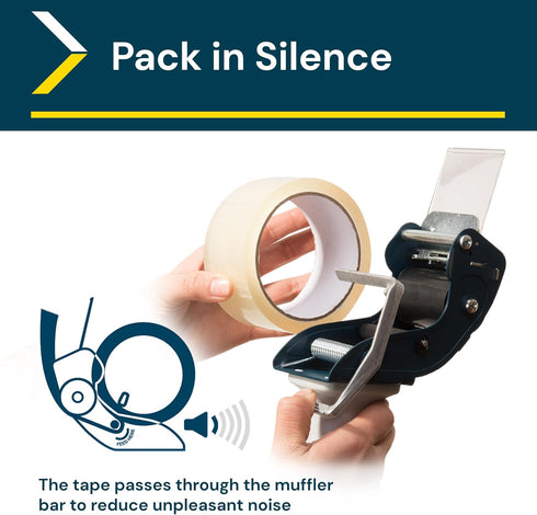 Excell Low Noise Tape Dispenser, 2" Wide with Pushflap Technology for Quiet Carton Sealing - Includes Tape Roll