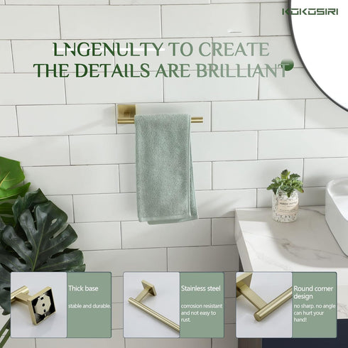 KOKOSIRI Bathroom Towel Bar, Gold Hand Towel Holder, Wall Mount Toilet Kitchen Cabinet Paper Holder, Stainless Steel,
