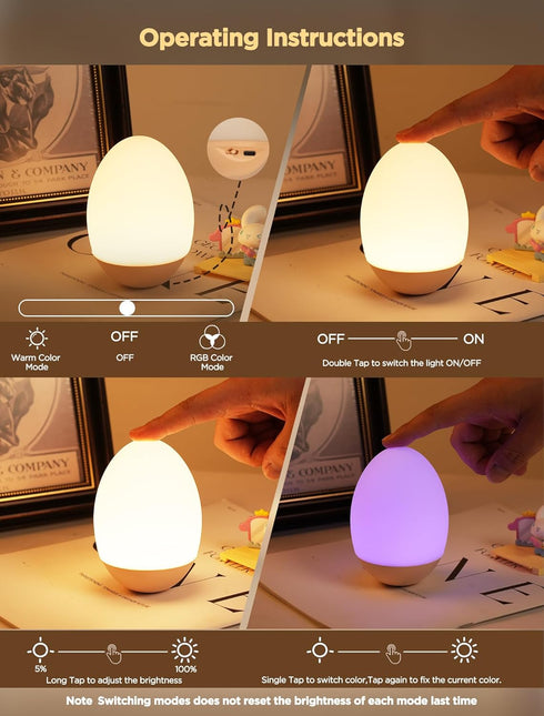 256 Egg Light for Nursery, RGB Baby Night Light, Rechargeable Night Light for Kids, Portable Small Cordless Bedside