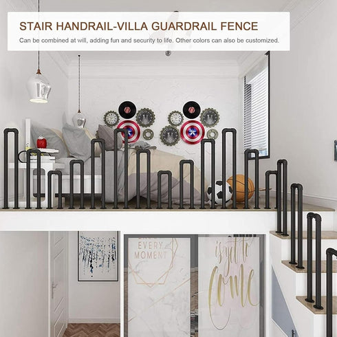 PAUANI Villa(Black,35cm Stair Handrail, Matte Black U-Shaped Industrial Wrought Iron Railing, Non-Slip Safety Indoor
