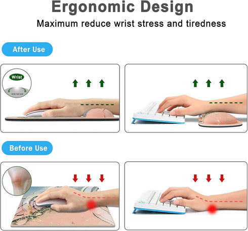 Keyboard Wrist Rest Memory Foam Ergonomic Mouse Pad with Non-Slip Rubber Base, Pink Marble
