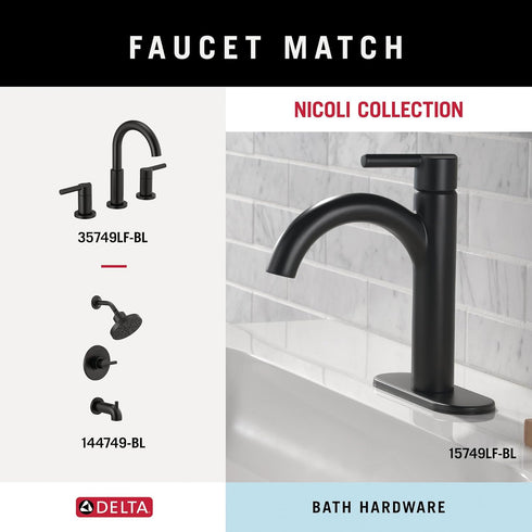 DELTA FAUCET NIC46-MB Nicoli Wall Mount Square Closed Towel Ring in Matte Black - Bath Hardware Accessory