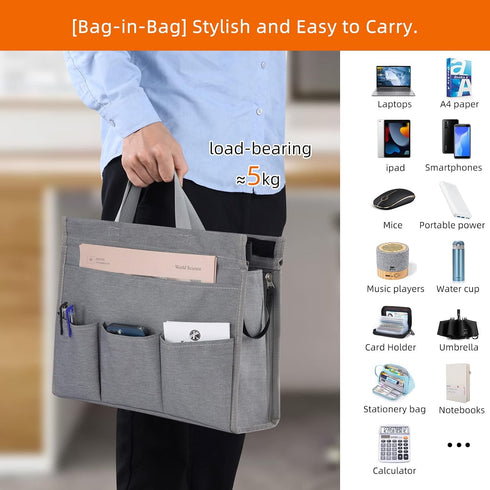 MASTLU Under Desk Storage Bag, Grey, Office Organizer for A4 Files, Detachable Handle, No Assembly Required, Home School
