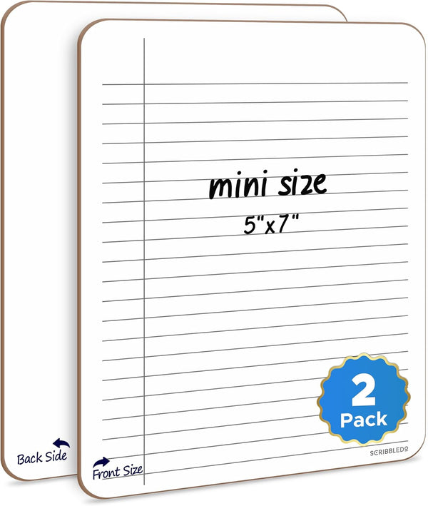 SCRIBBLEDO Dry Erase 5"x7" Mini Notebook, College Ruled Lined Board 2 Pack Reusable Writing Note Pad
