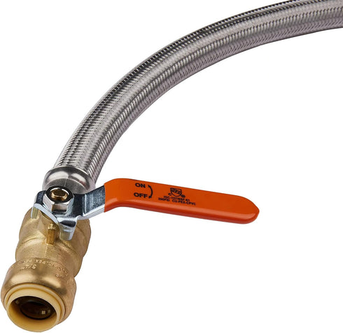 EFIELD 18 Inch Push-fit Valve Flexible Water Heater Connector, 1/2 inch x 3/4 inch FIP, Braided Stainless Steel