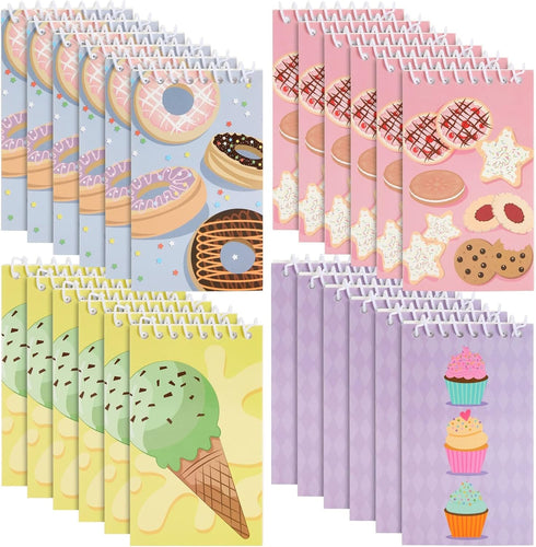 BLUE PANDA 24 Pack Spiral Notepads, 3x5 inches Baking Party Favors for Kids, Mini Notebooks with Donut Designs