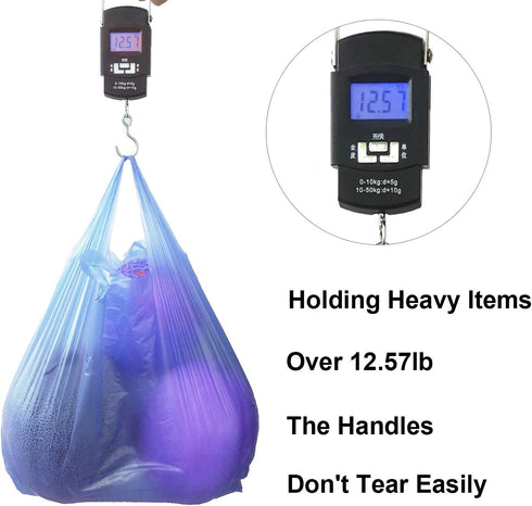 LazyMe Plastic Grocery T Shirt Bags with Handles, 12 x 20 Inch, Blue, 50 Pcs for Shopping and Restaurant