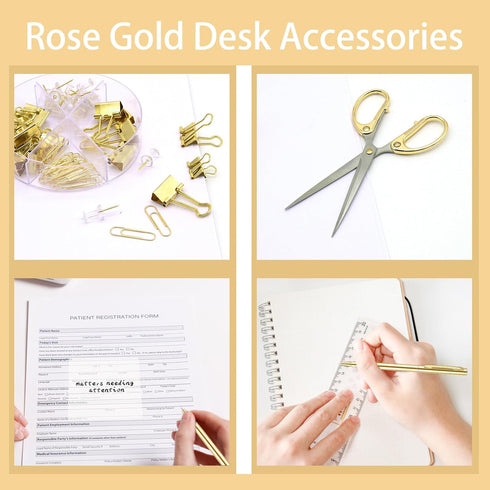 UPIHO Gold Desk Accessories Set - Stapler, Tape Dispenser, Scissors, and Sticky Notes for Office Clerks