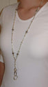 Hidden Hollow Beads Super Slim White Women's Beaded Lanyard, 34" ID Card Badge Holder for Teacher Keys (White - Non