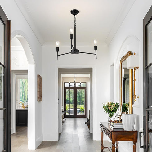3 E26 Modern Farmhouse Chandelier Light Black Chandeliers for Dining Room Light Fixture, Round Iron Candle Chandelier