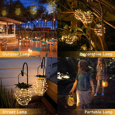 JHPGEOE 2 Pack 60LED Outdoor Solar Hanging Lantern Lights - Waterproof Solar Pineapple Light Outdoor for Garden,Yard