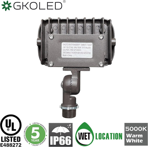 15W 1500 50W 5000K 120-277V, GKOLED LED Floodlight, Outdoor Security Fixture, Waterproof, Lumens, MH Equivalent