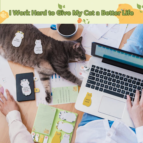 Hommie Cat Sticky Notes Set, 300 Sheets Cute Animal Pads for Cat Lovers, Kids Office School Creative Gifts