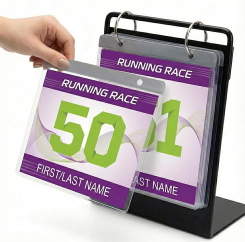 Paidiem 50 Pack Race Bib Display Vinyl Protector Sheets, Medals Hanger Display, Clear Running Race Bib Holder Sleeves