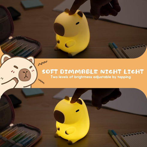 UNEEDE Cute Capybara Night Light, Novelty Animal Silicone Nursery Night Light Rechargeable Table Bedside Lamp