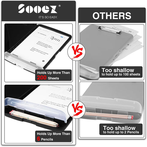8.5 11 A4 Sooez Clipboard with Storage, Clip Board x with Pen Holder, Plastic Organization Case Box for Letter Legal