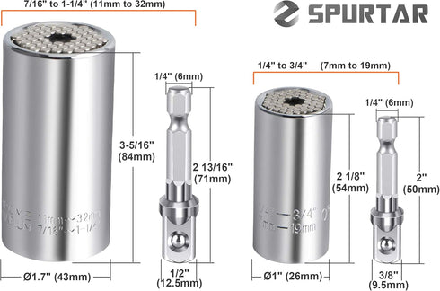 Spurtar Universal Socket Set (11-32mm 7-19mm) Multi-Function Tool, 4Pcs Set for Unscrewing Bolts