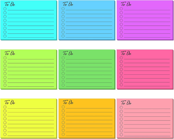 Sticky Notes, Assorted Colors Lined Self Stick Note Pads, 3 x 4 Inch, 9 Pieces for Planner Reminder Studying