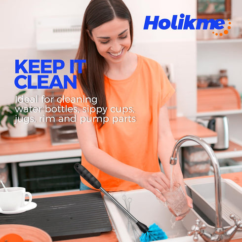 Holikme Bottle Brush Cleaner Set, 14" Long Handle Stainless Steel Brush for Water Bottle, Cups, Baby Bottles