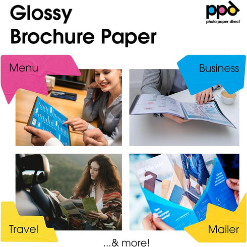 PPD Double Sided Photo Paper, Glossy Brochure Paper 8.5 x 11 for Inkjet Printer, 50 Sheets