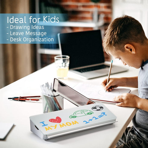 Audio-Visual Direct White Glass Dry Erase Desktop Organizer & Storage Notepad, Whiteboard