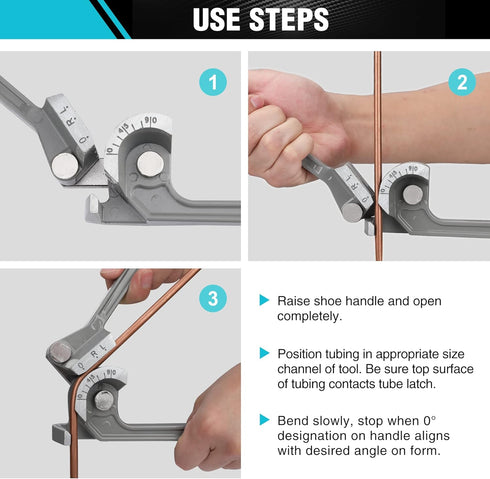 DURATECH 3-IN-1 Tube Bender, Pipe Bender for Copper, Brass, Aluminum, and Thin Steel Pipes (1/4", 5/16", 3/8")