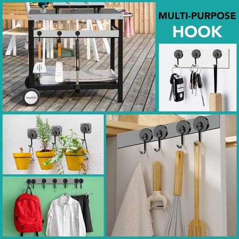 DIYMAG 8 Pack Black Magnetic Hooks, 110LBS Heavy Duty Strong Magnet Hooks with Metal Hanger for Home Kitchen Office