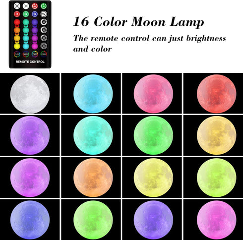 16 Gifts(4.8 inch) GDPETS Moon Lamp, Colors Moon Night Light with Stand & Remote &Touch Control and USB Rechargeable