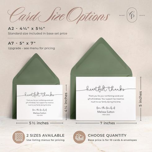 Curio Press Funeral Thank You Cards with Envelopes, Custom Stationery with Name & Prewritten Message Sympathy Cards