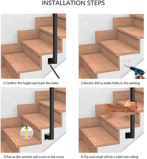 PAUANI Children(Black,35cm/13.7in) U-Shaped Side Mount Railing - Indoor Metal Stair Handrail, Safety Non-Slip Deck